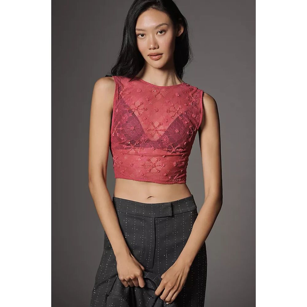 ANTHROPOLOGIE LyreBird Sequin Sheer Tie-Back Top Orchid Flower Medium NEW‎ NWT